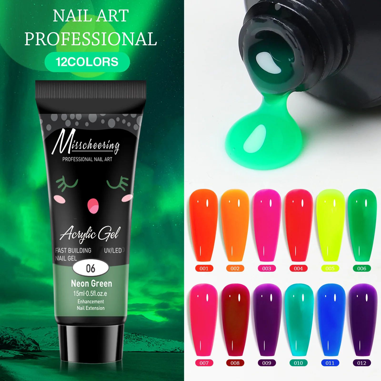 Nagelverlengingsgelkit, 12-kleuren verlenging Nagelverlengingsgelset Losweken UV-gel voor alles in één kit Builder Nagelgel Cadeau