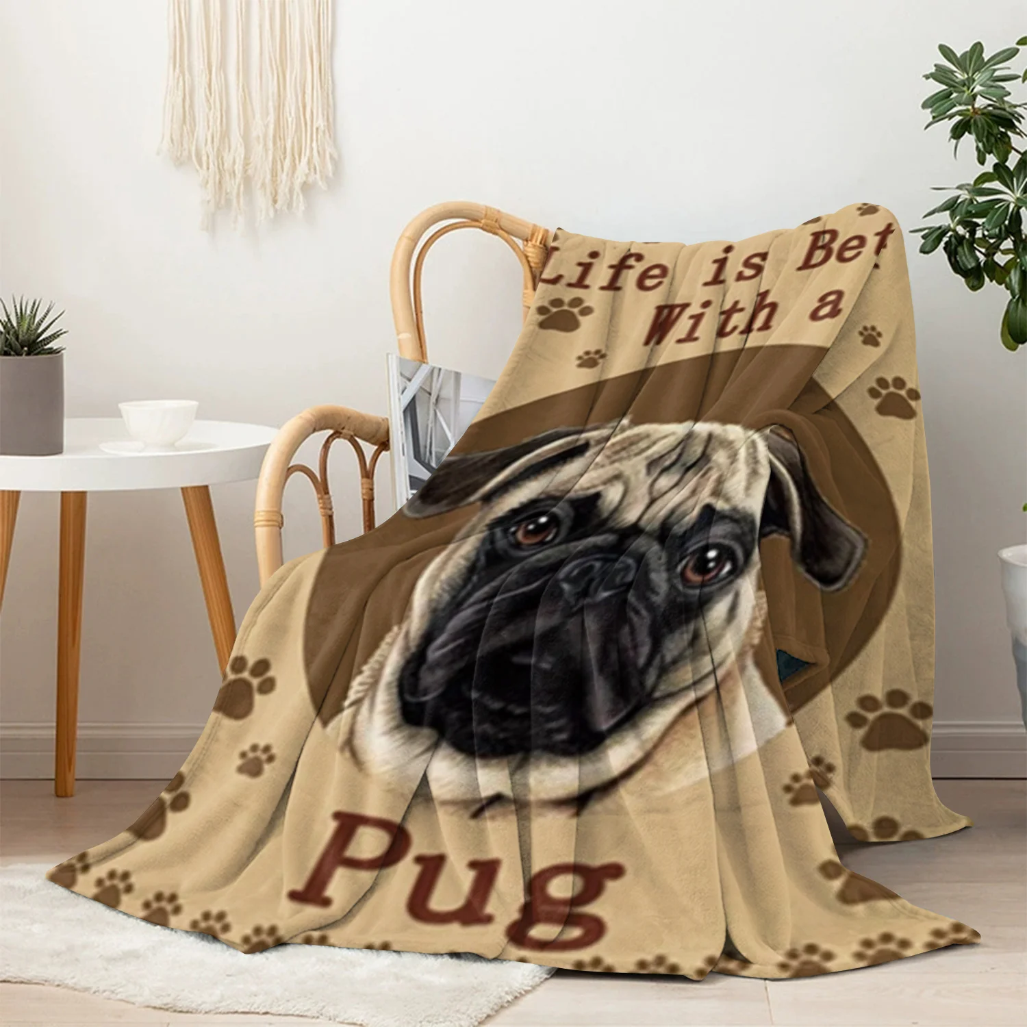 Life is Better With a Pug Dog Lover Throw Blanket Couch Decor Plush Pet Gift Cozy Home Decor Blanket for Canine Fans