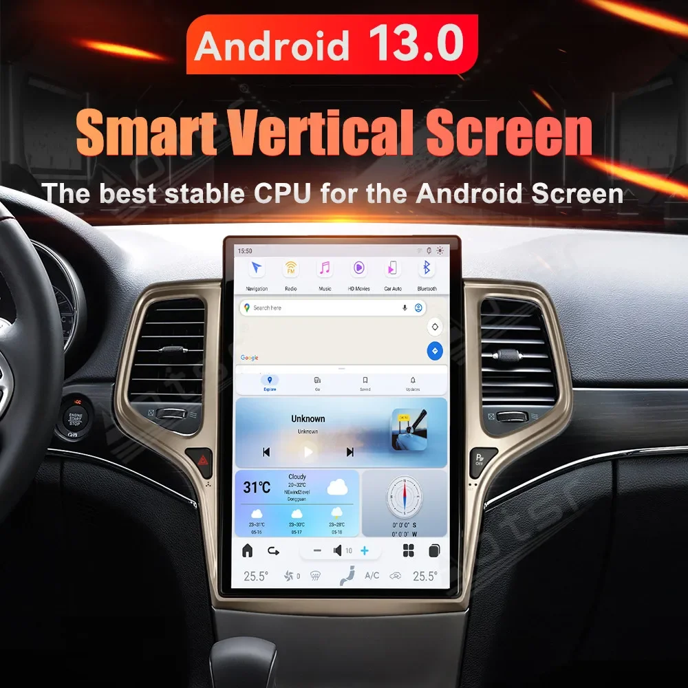 14.4 Inch Qualcomm Android 13 Car Radio For Jeep Grand Cherokee 2014-2024 CarPlay GPS HD Touch Screen Multimedia Player