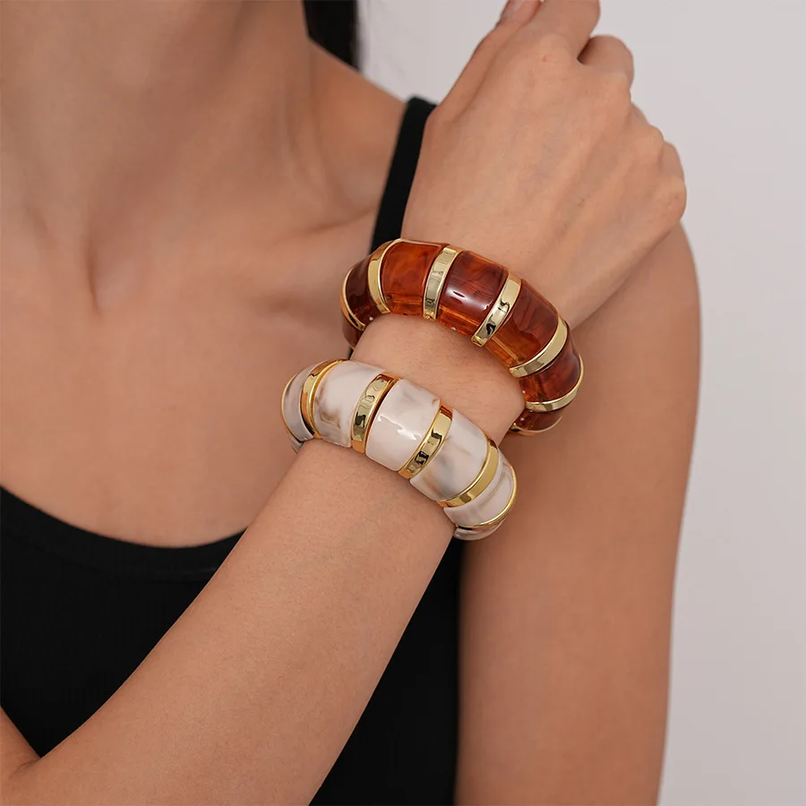 Classic Acrylic Elastic Retro Bangles for Women Versatile Punk Stacking Bracelets Light Luxury High-end Party Jewelry