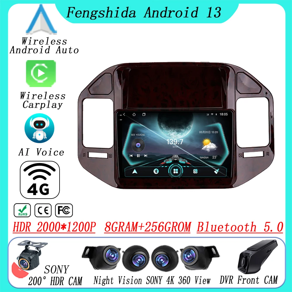 

Android Auto For Mitsubishi Pajero 3 V70 V60 1999-2004 2005 2006 Multimedia Navigation Car GPS Vehicle Monitor 5G WIFI NO 2 DIN