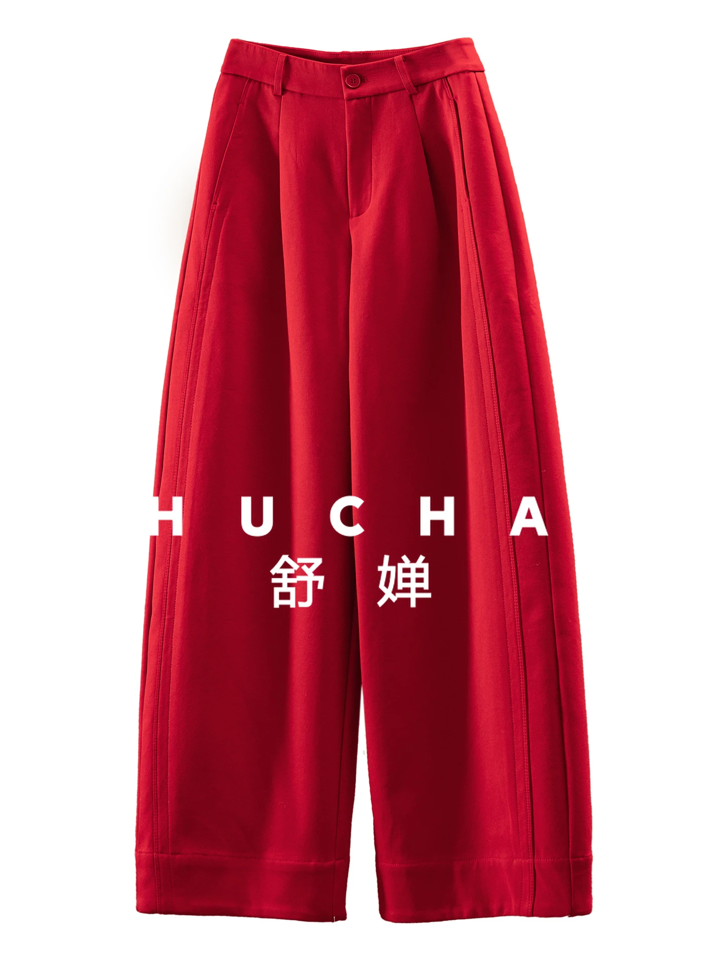 عالية الجودة مطوي عالية الخصر واسعة الساق الموز السراويل النساء 86E1 بنطال ذو قصة أرجل واسعة النساء Pantalones Mujer