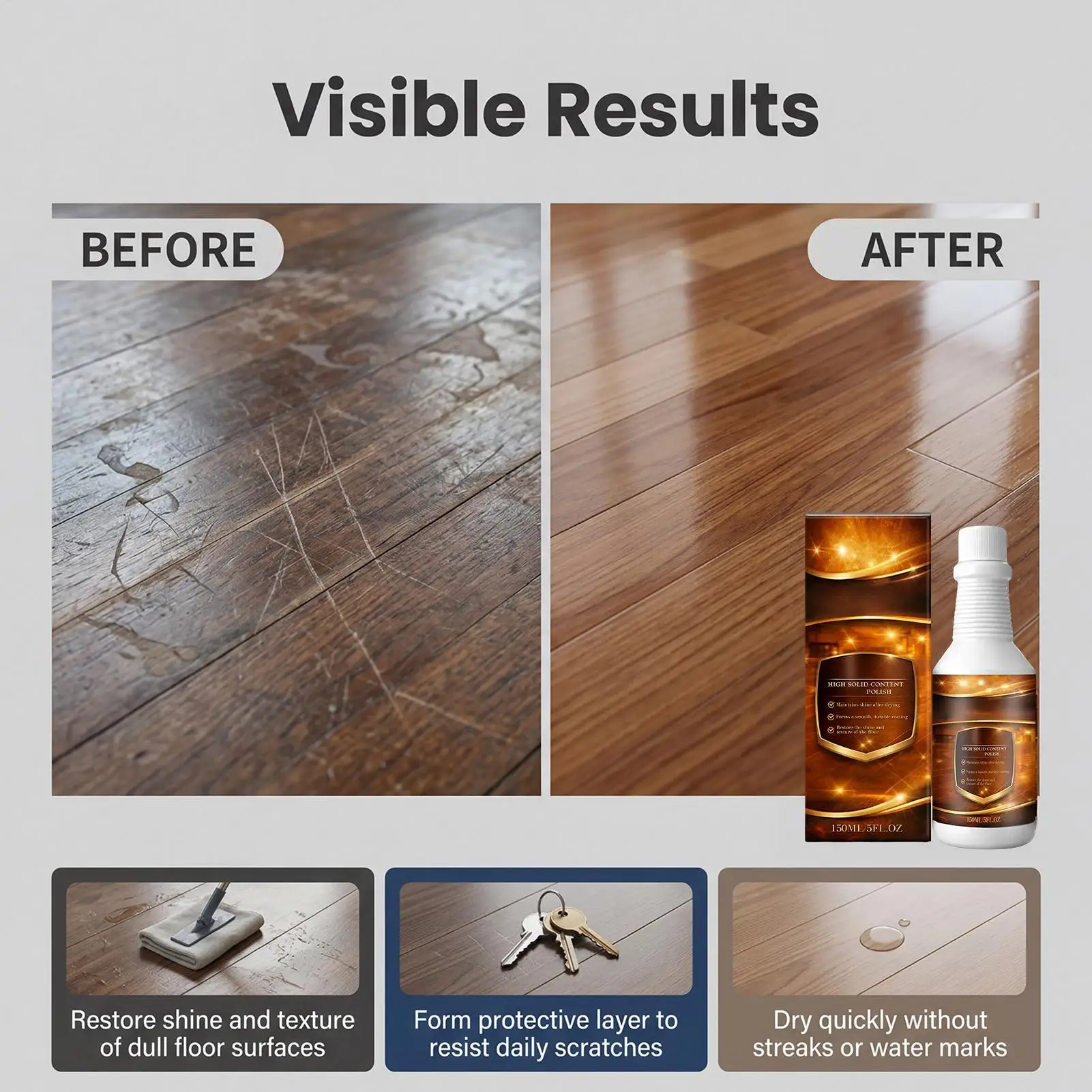 150ml Multi-Surface Wood Floor Restorer Scratch Removal Polishing Liquid Wood Floor Spray Scratch Remover for Tile Stone Laminat