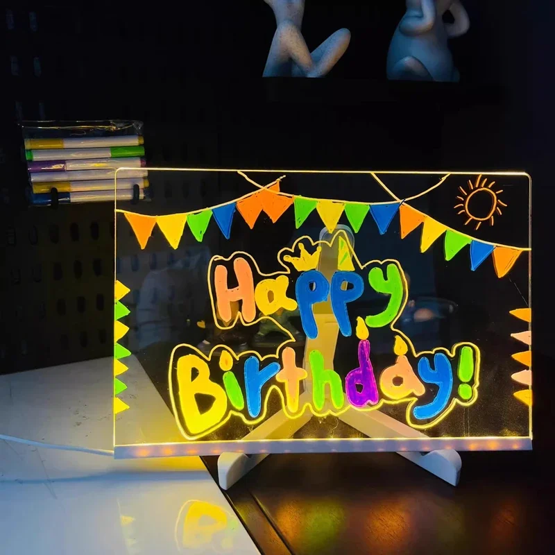 Glowing Drawing Board Light Up Acrylic Message Board Rewritable DIY Children Billboard Hangable With 7 Colorful Pens 2025