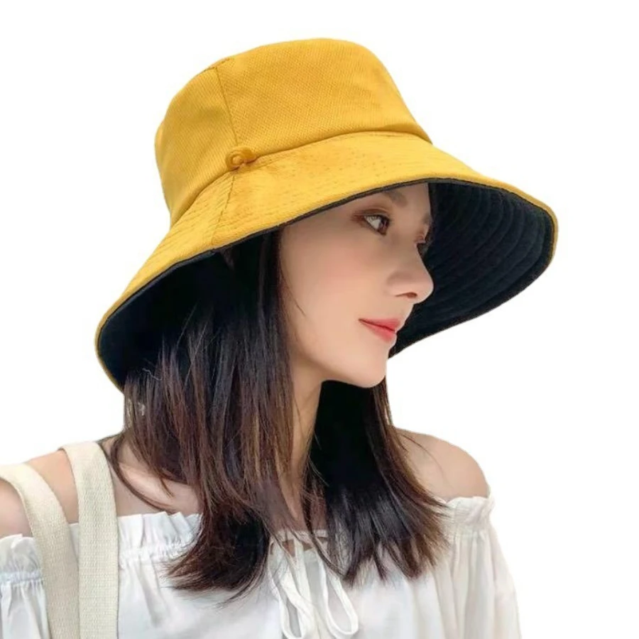 1pc Women's Fisherman Hat Summer Face Cover Sunscreen Large Brim Sunshade Hat, Internet Celebrity Double-Sided And Versatile