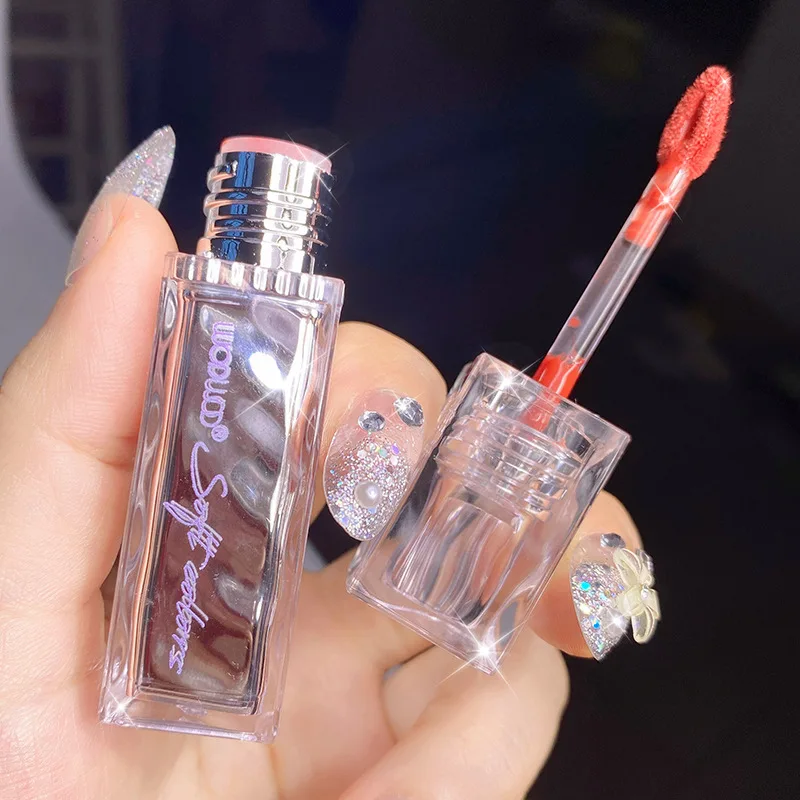 WODWOD espejo claro agua-cerradura transparente color labio esmalte claro agua-espejo transparente lápiz labial formador de película de secado rápido