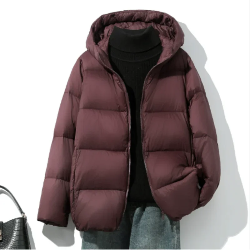 الخريف والشتاء جديد خفيفة الوزن أسفل سترة المرأة بسيطة موضة الدافئة مقنعين الكورية المرأة سترة معطف 2025 #5