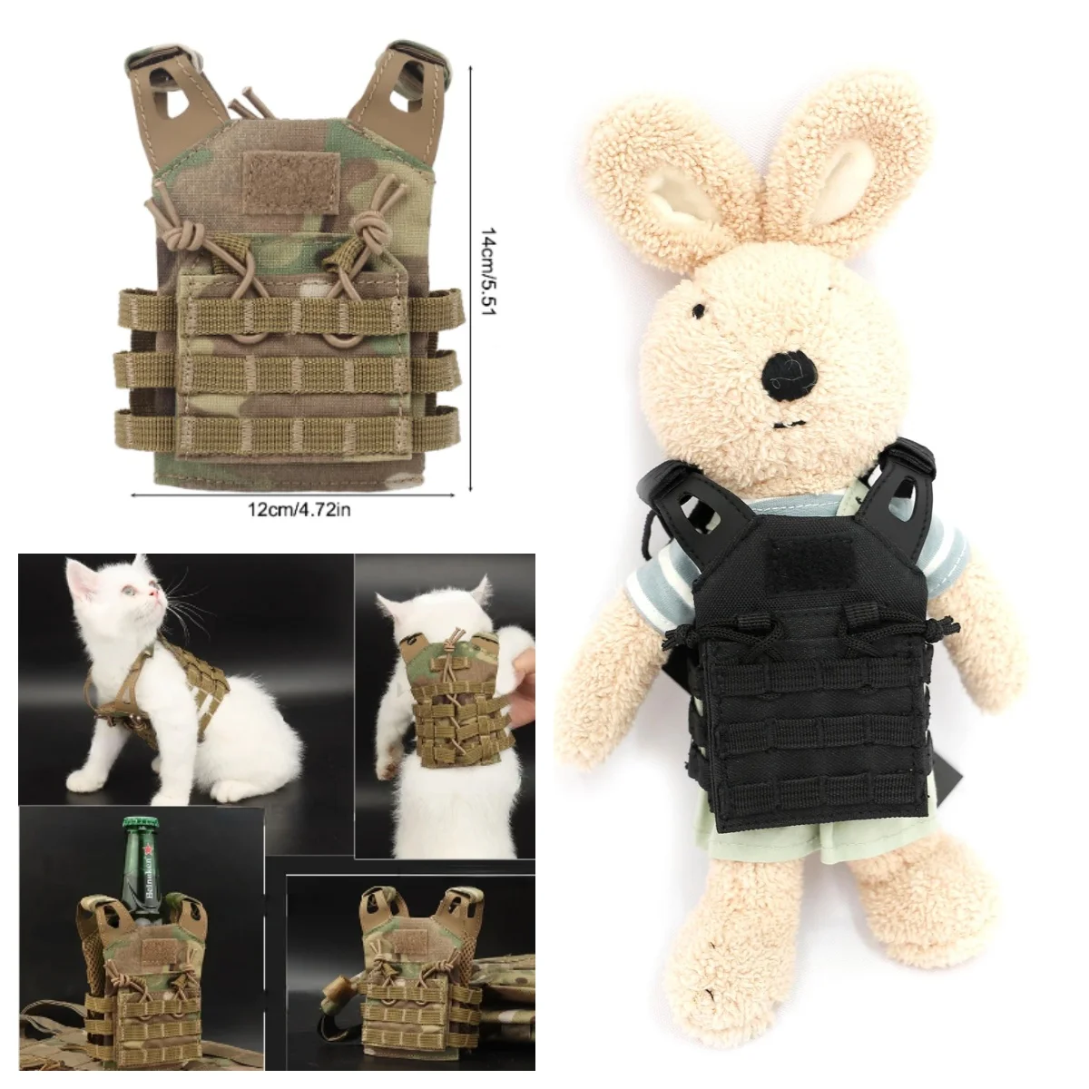 Mini Tactical  JPC Vest Beer Drink Bottle Cover Camo Doll Pet Shirt Decoration Adjustable Shoulder Straps Vest