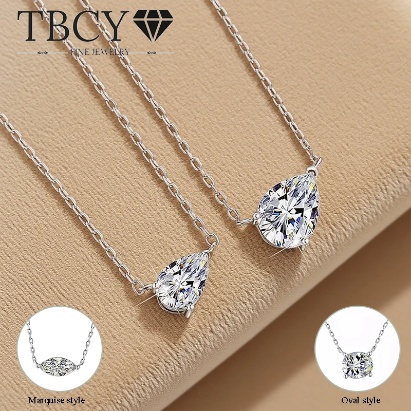 

TBCYD 1-3CT Pear Cut Moissanite Necklace For Women 925 Silver Teardrop Oval Marquise Shape Design Neck Chain Daily Jewelry Gift