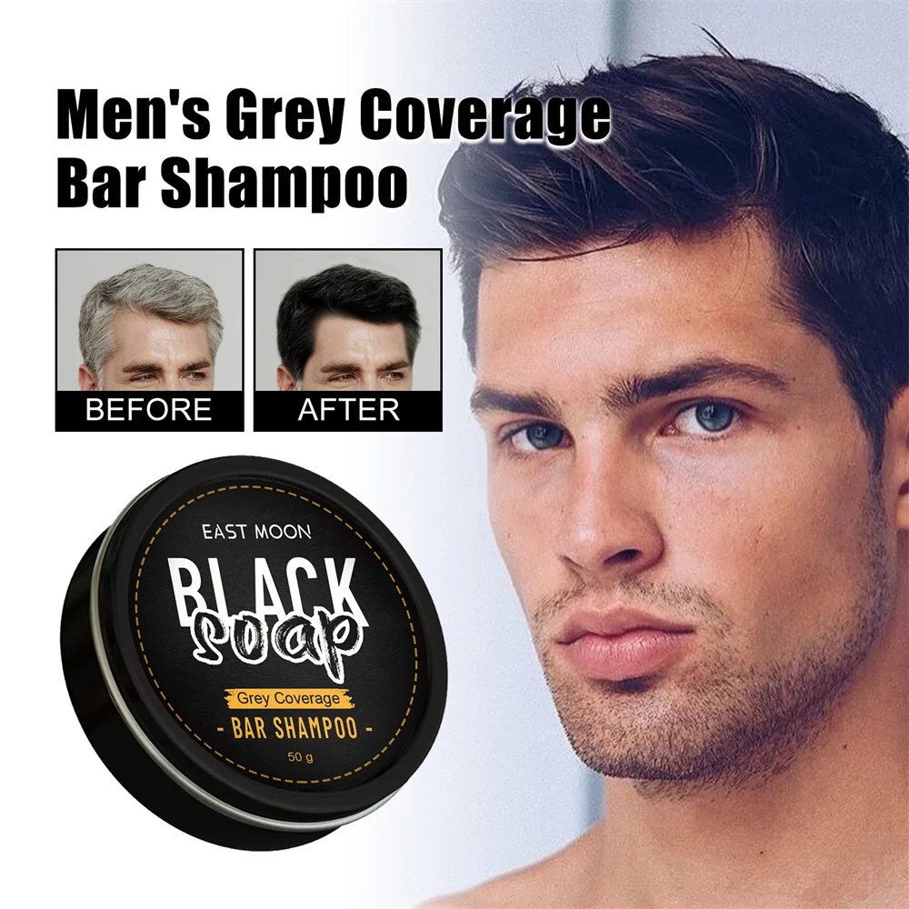 50g Men\'s Black Hair Soap Hair Darkening Soap Shampoo Bar Fast Effective Repair Gray White Color Dye Hair Body Natural Organic