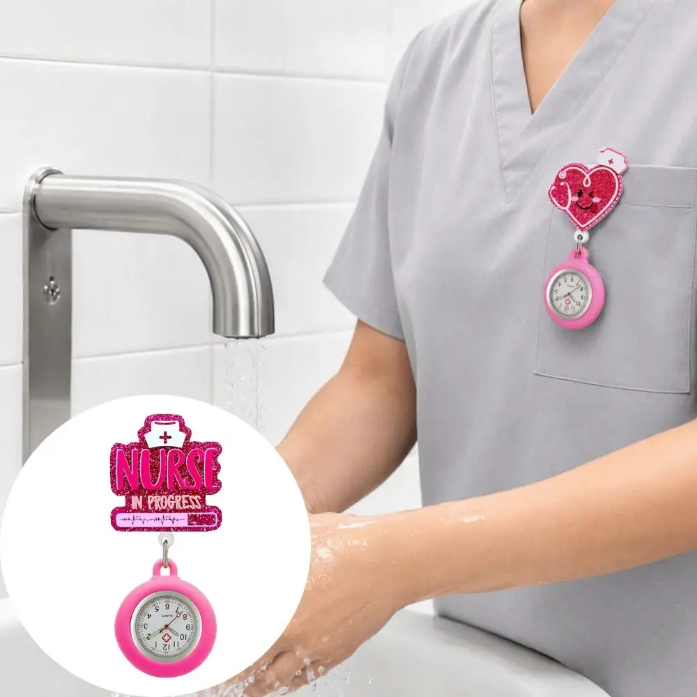 Clock Retractable Retractable Pocket Watch Clip-On Multi-functional Nurse Watch Cartoon Glitter Silicone Badge Reel Students