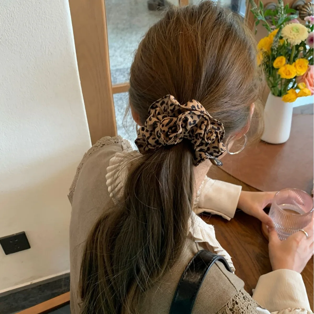 韓国製生地レオパード柄スモールインテーストリンヘッドバンド新作高弾性ヘアバンド女性用ゴムバンドヘアアクセサリー