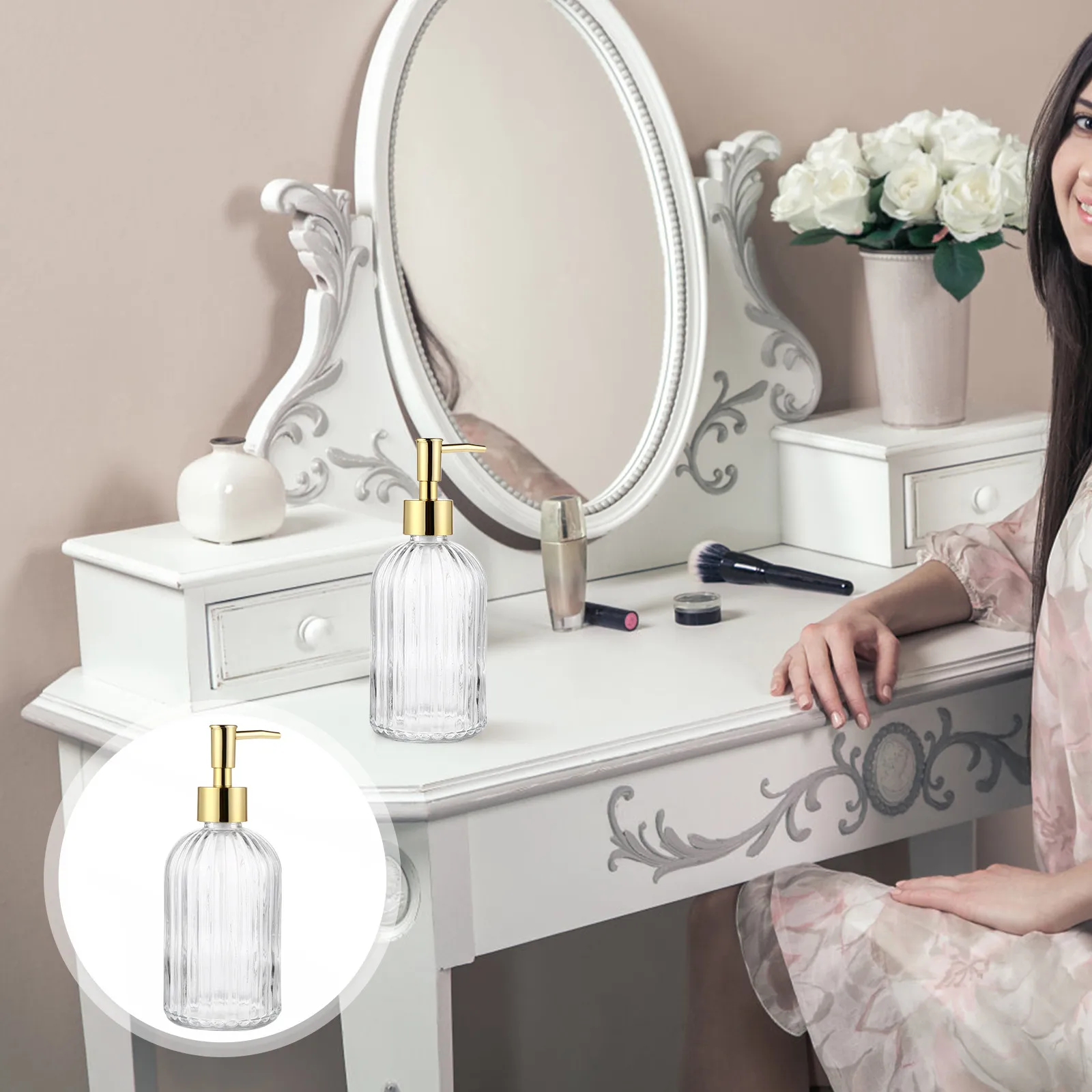 

2Pcs Press Type Lotion Dispenser Bottles Simple Design Pump Bottles for Bathroom Hotel Home Liquid Soap Shampoo Storage