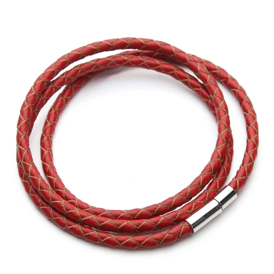 4mm Genuine Braided Men Women Leather Bracelet With stainless steel rotary buckle For DIY Bracelet Jewelry Making