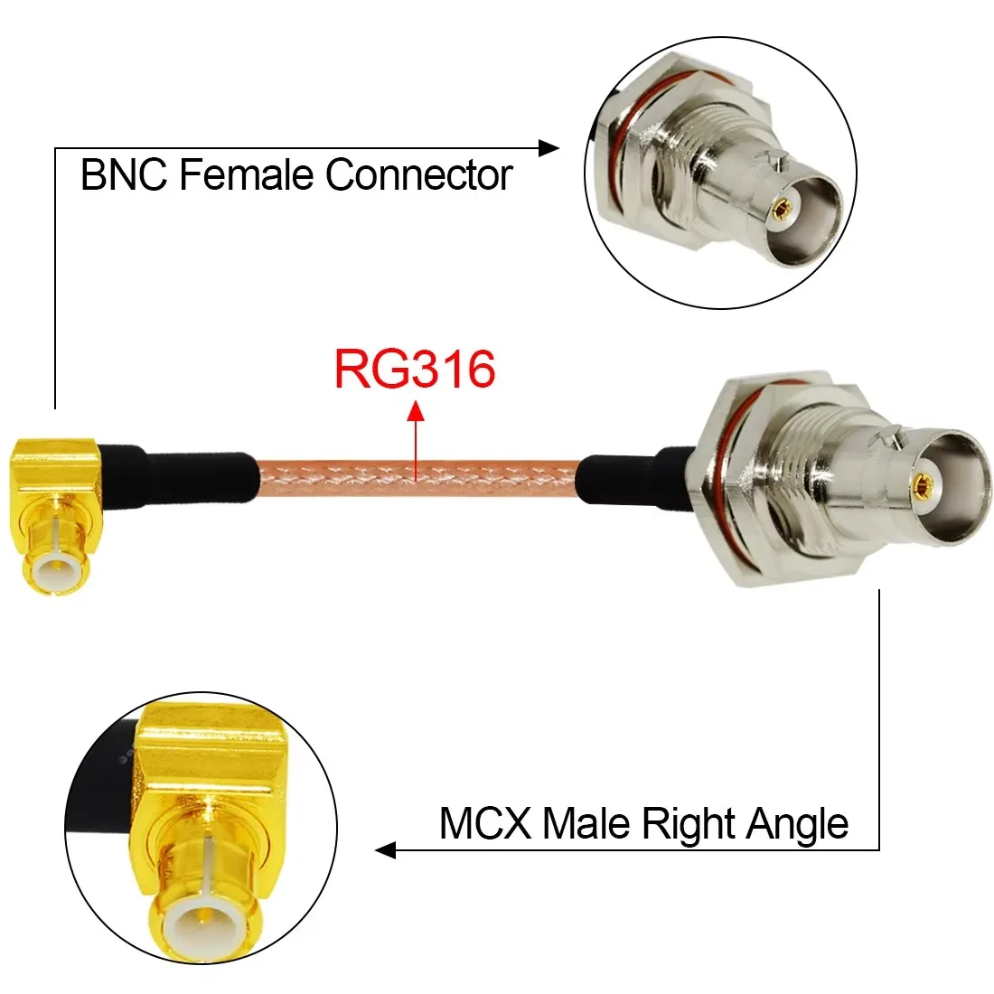 Drahtlose Modem Kabel MCX Stecker Rechtwinklig Schalter BNC Weibliche Pigtail Adapter RG316 RG174 RG178 Großhandel Schnelle Schiff 15CM – Detail 4