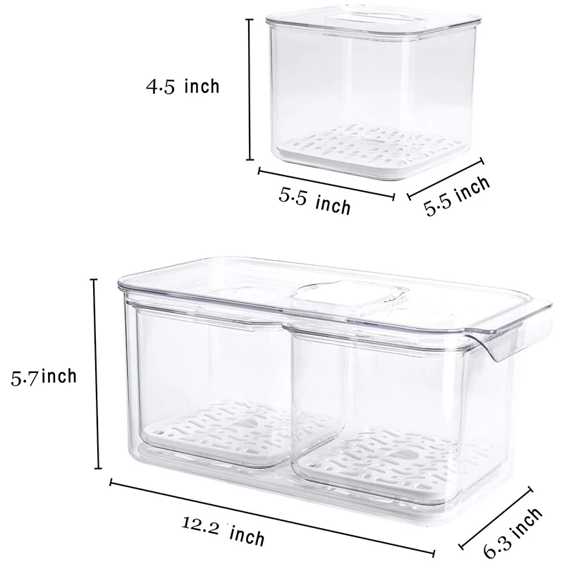 Fridge Food Storage Containers Produce Saver Stackable Refrigerator Organizer Bins With Removable Drain Tray 3 Pack