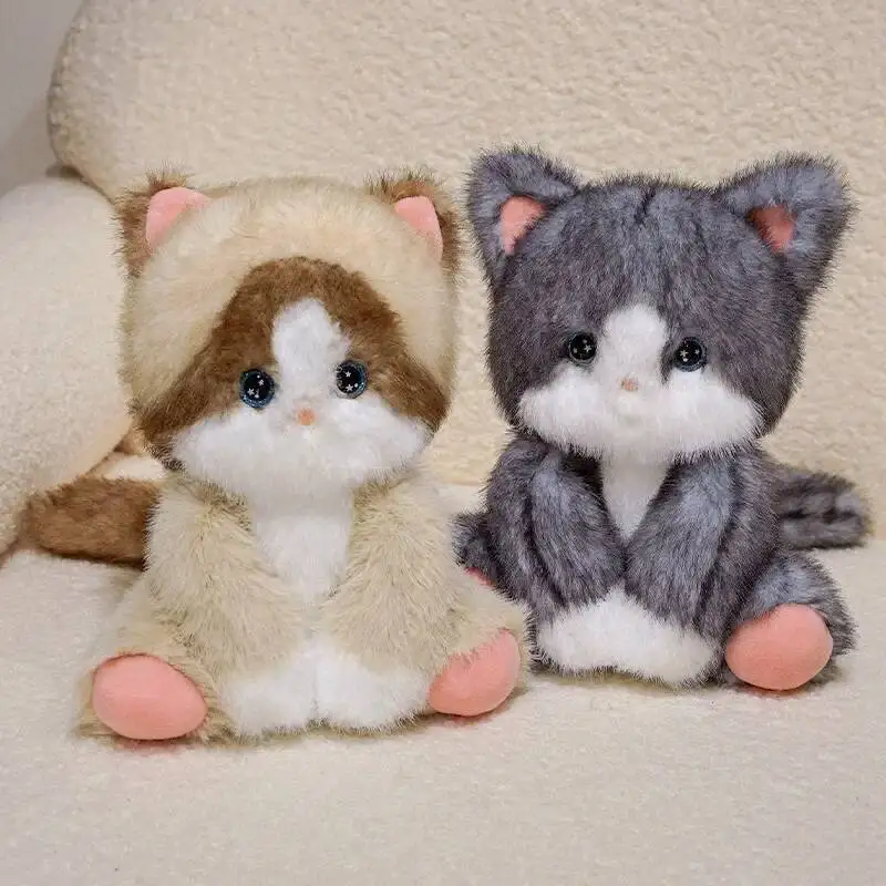 

Kawaii Realistic Kitten Plush Toys Soft Fluffy Sitting Cat Doll Well-behaved Sweet Desktop Pets Lovely Kids Birthday Gift