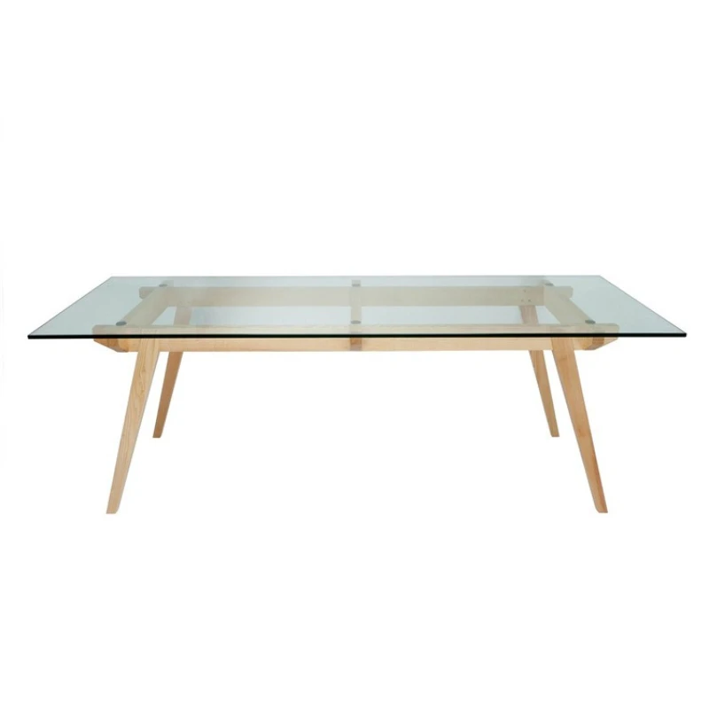 

Dining table Nordic minimalist ash wood solid wood tempered glass dining table