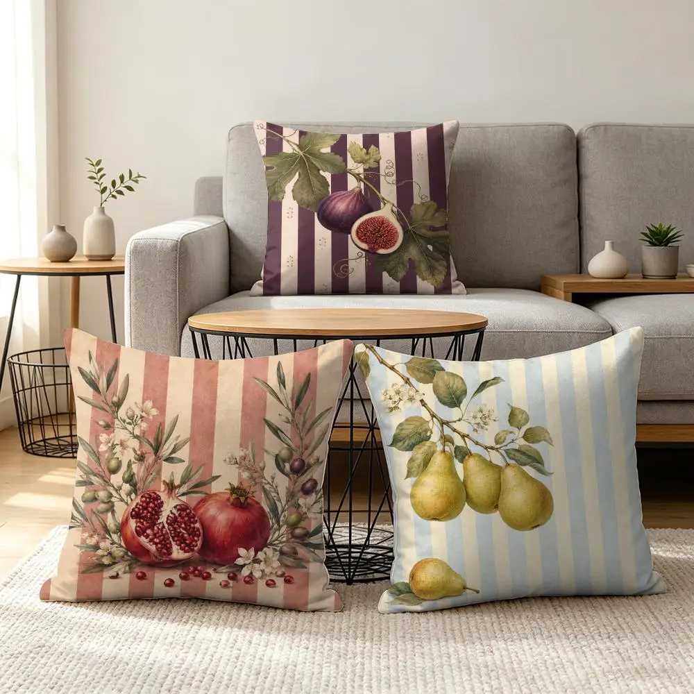 Vintage Fruit Cushion Cover Soft Short Plush Pillow Cover Smooth Cozy Texture Aesthetic Cushion Case Home Decor