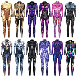 Women CyberPunk Mechanical Steampunk Robot Punk Skeleton Jumpsuit Catsuit Cosplay Costume Zentai Bodysuit Fancy Dress Halloween
