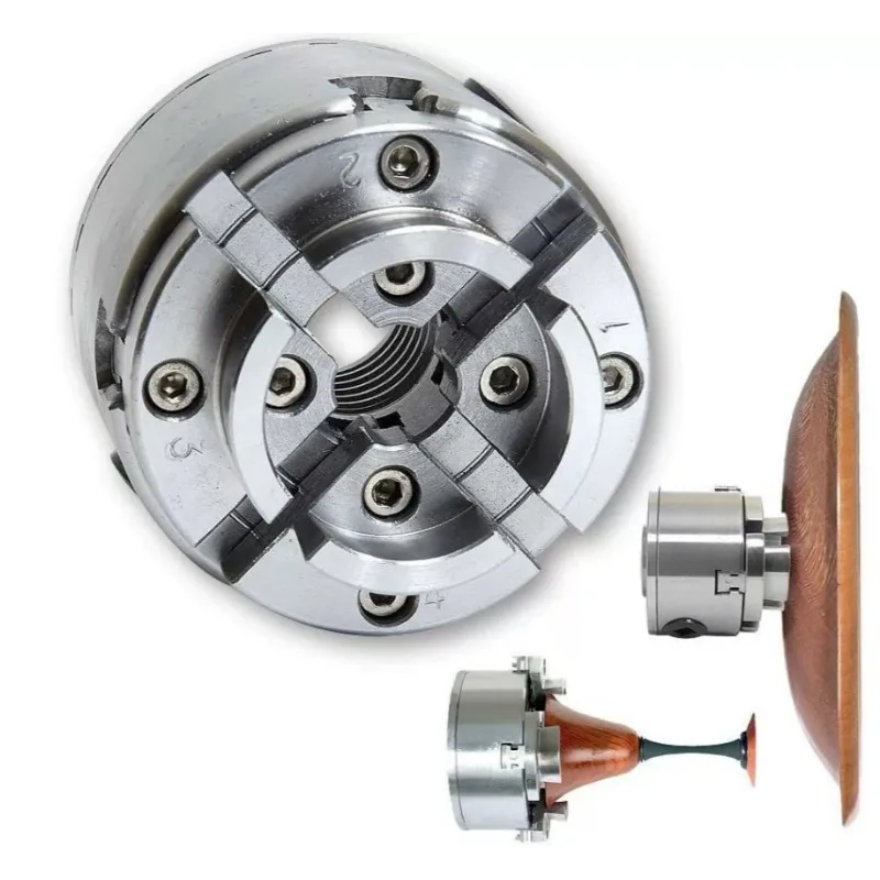 KP96 4-Jaw Self-Centering Wood Chuck - M33 Thread Lathe Chuck Set for Woodturning Bowls & Cups