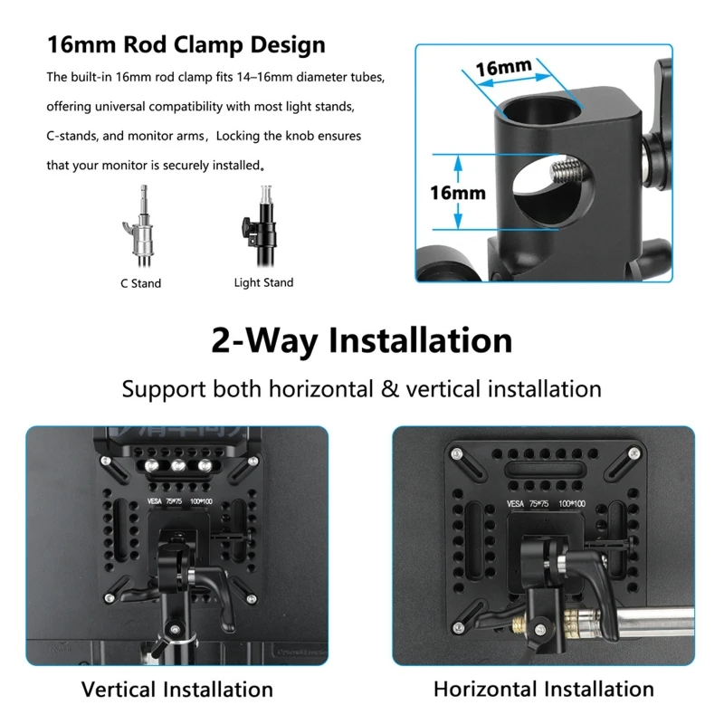  75-100MM Camera Cage Extension Module Mounting Plate For Monitor Including Builtin Light Stand Mounting Point
