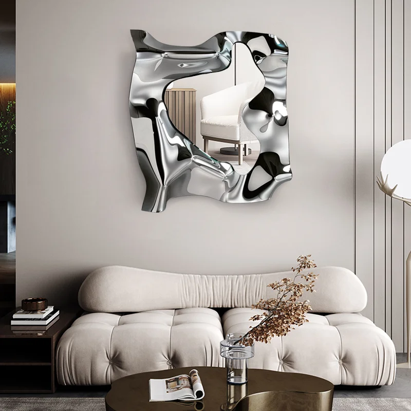 Stainless Steel Wave Mirror Wall Pendant, Metal Art Sculpture, Creative Alien Shop, Hotel and Home, Soft Decorative Pendant