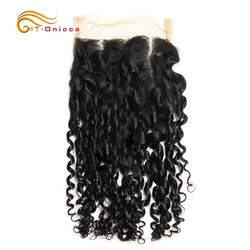 4X4 Lace Closure Brazilian Pixie Curls Closure 100% Human Hair 4 By 4 Cloure Natural Color Remy Hair Brown Swiss Lace 6-18 inch