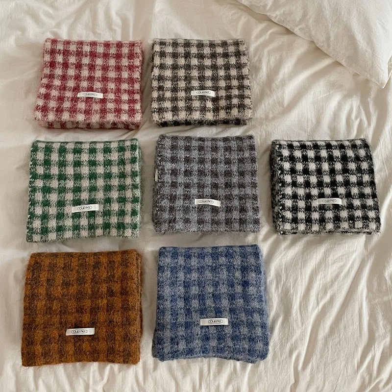 

Korean checkered scarf women's wool blend soft skin-friendly sweet academic style warm ins retro plaid neck warmer