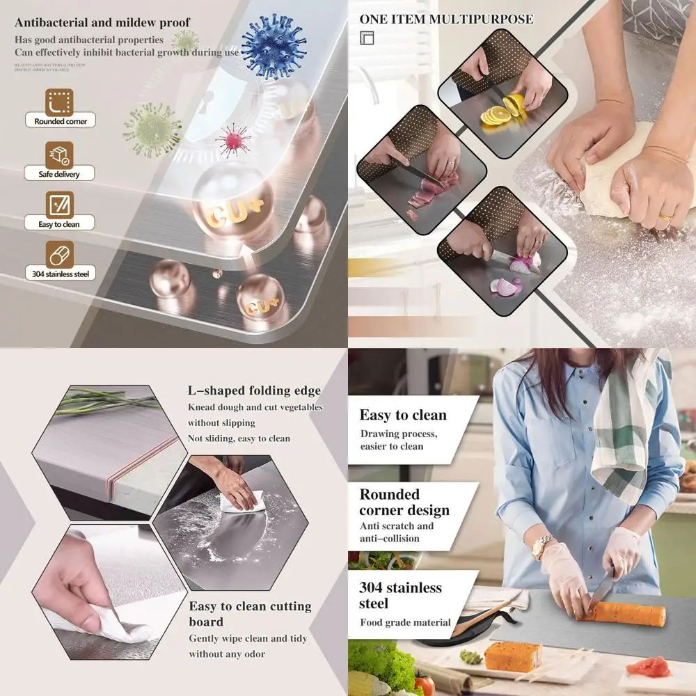 

Двусторонняя кухонная разделочная доска из нержавеющей стали 304 — идеально подходит для выпечки, макарон, пиццы и хлеба (19,6x23,6x0,06)