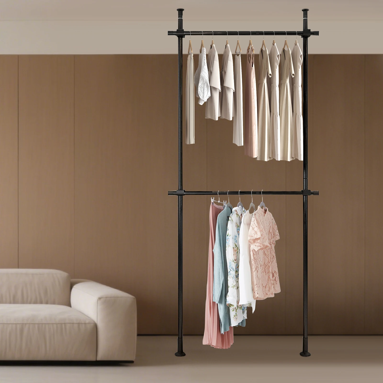 

Premium Quality Carbon Steel Heavy-Duty Clothes Storage System, Coat Rack Closet Organizer, Floor Ceiling Laundry Drying Rack