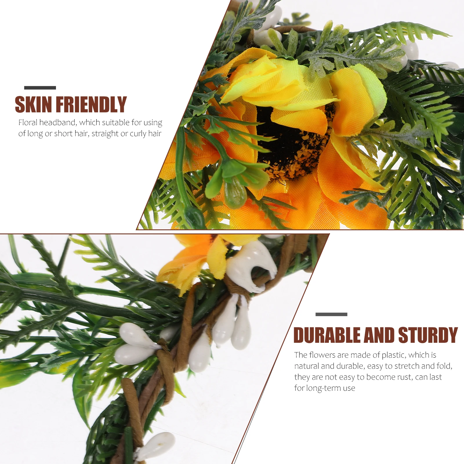 

1pc Sunflower Hair Headband Wreath Decorative Garland Women Accessories Wedding Beach Party Floral Crown For Curly Straight