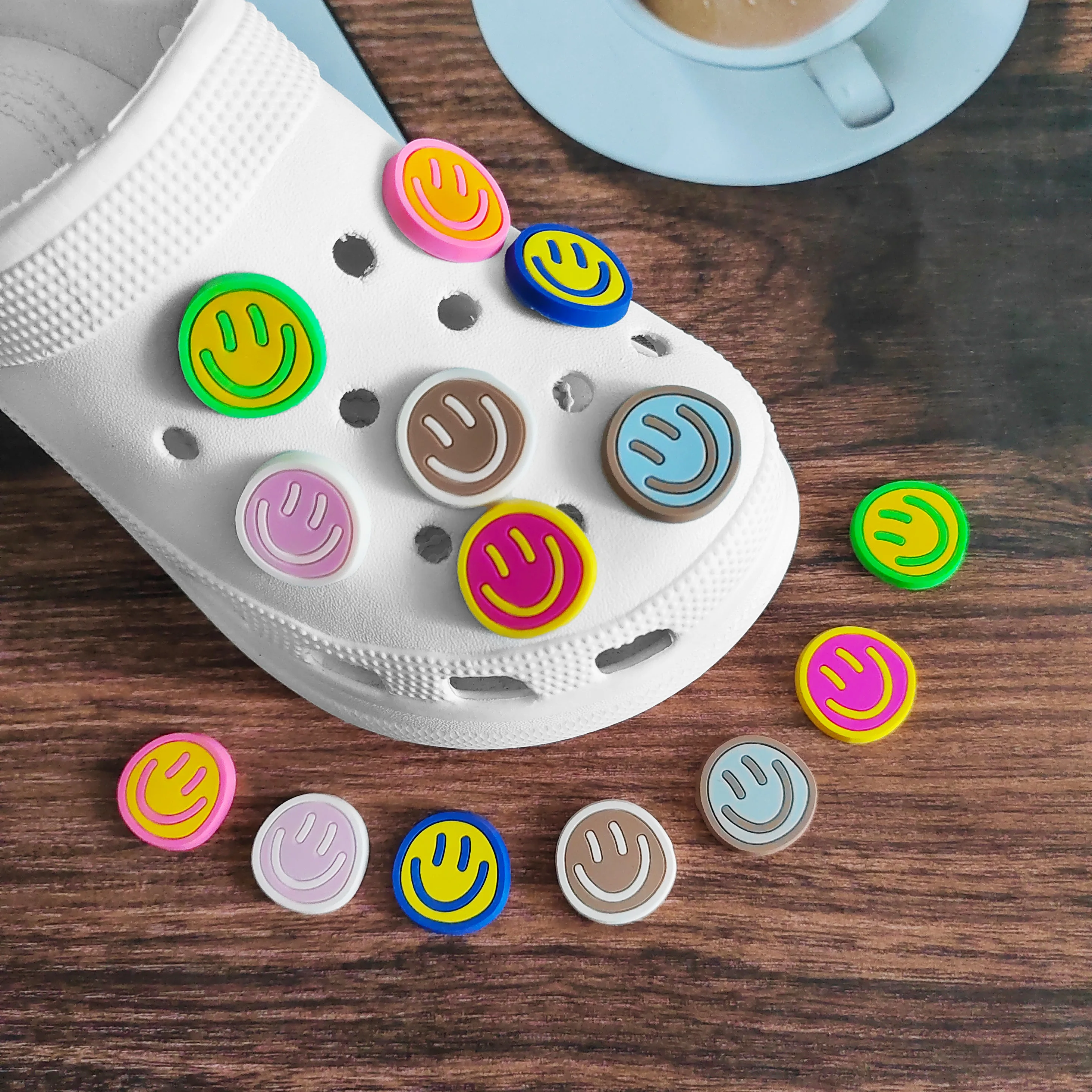 1-50PCS Hot Toys Cartoon smiling face emoji pack Shoes Charms Decorations PVC Decoration Detachable Waterproof For Party Gifts
