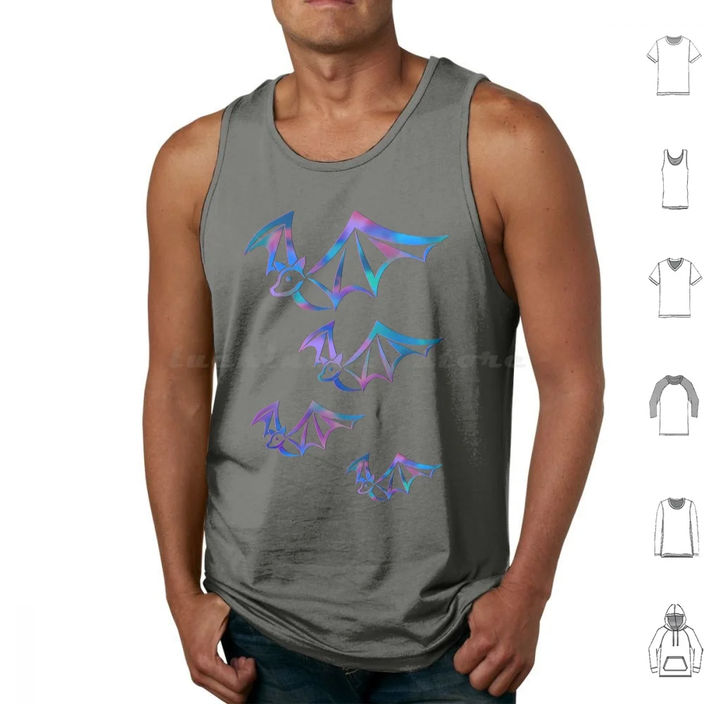 Night Sky Bats Tank Tops Vest Sleeveless Bats Fruit Bats Flying Fox Tie Dye Silhouette Bat Flock Of Bats Flying Bats Halloween