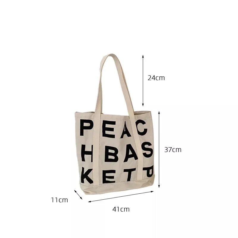 Bolso de lona con estampado de letras para mujer, bolsa de mano informal, de gran capacidad, de algodón, reutilizable, para compras y playa, 2022