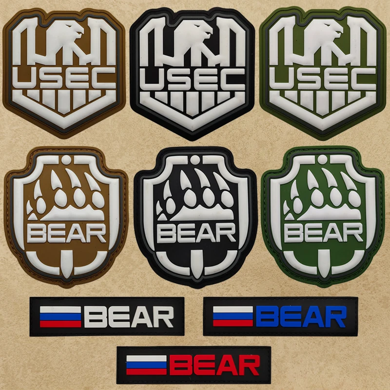 Escape From Tarkov 3D PVC Patch Backpack Tactical Stickers Glowing In The Dark Patches for Clothing USEC BEAR Badges Hook&Loop