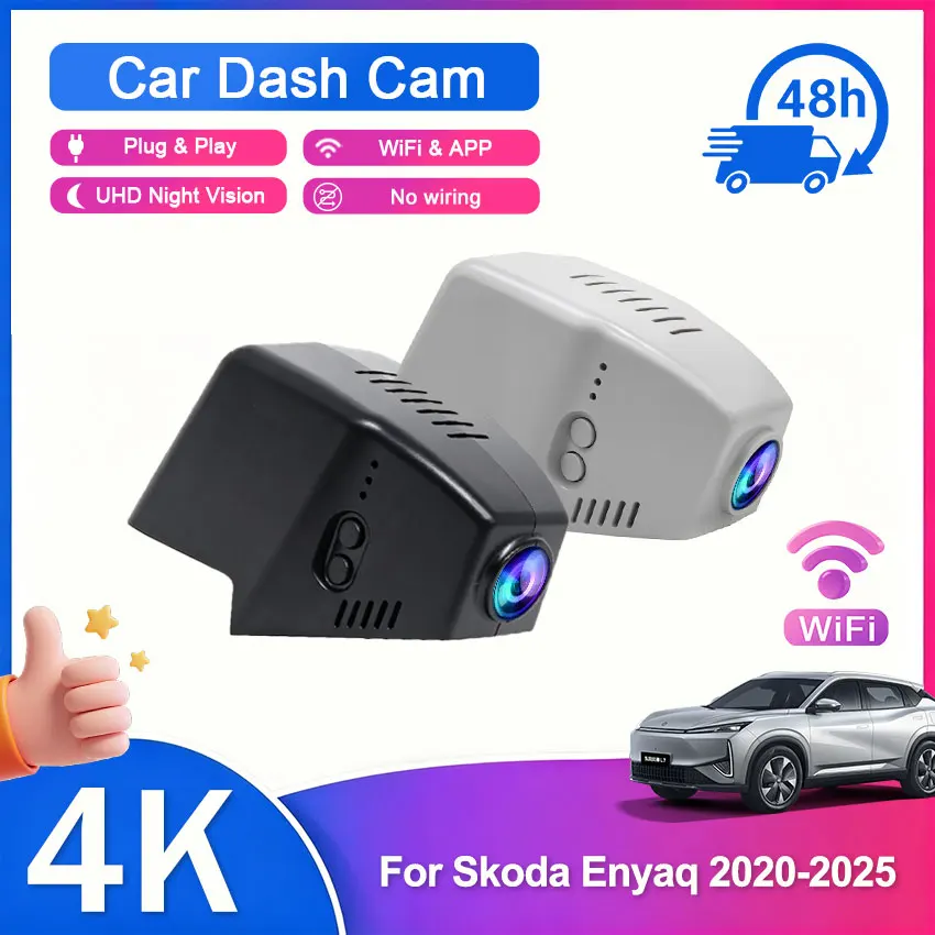 Dash cam 4K HD Wifi Play and Plug Parking monitoring Loop recording car recorder For Skoda Enyaq 2020-2025 / Elroq 2025 2026