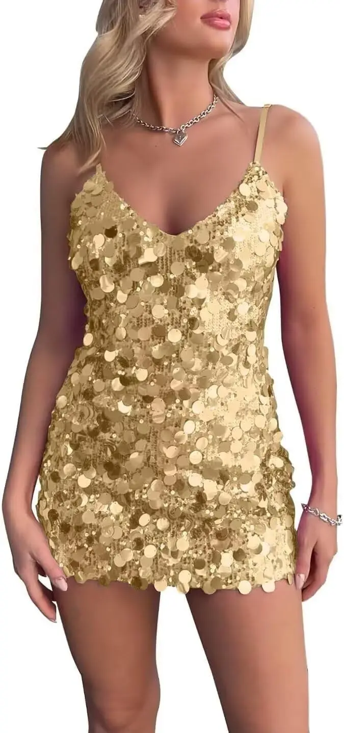 Sparkly Sequin Homecoming Dresses Short for Teens V Neck Spaghetti Straps Semi Formal Night Out Gown cocktail dresses