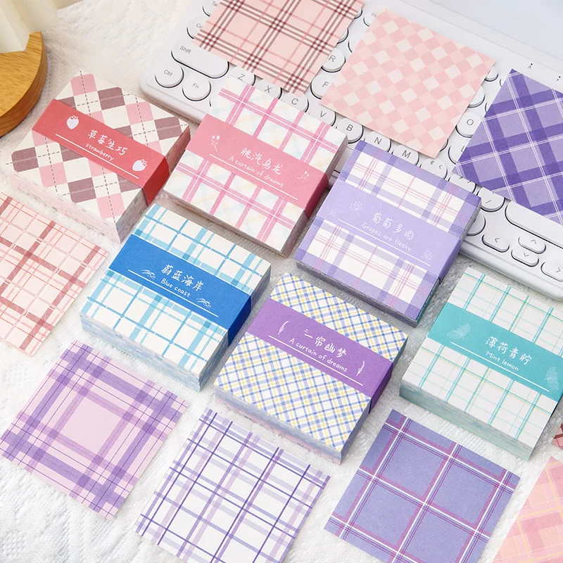 200Sheet/lot Cute Kawaii Plaid Series Memo Pad Sticky Notes Stationery Message Posted It Planner Notepads Office School Supplies