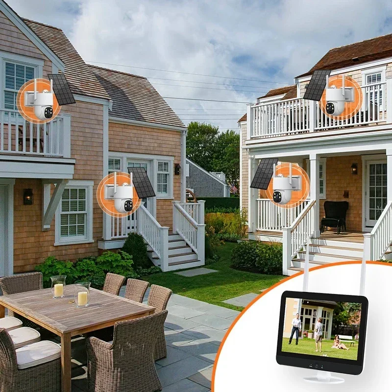 

4/8/16CH 12.5" LCD Screen NVR Kit 4MP WIFI Solar PTZ IP Camera System Auto Tracking Wireless Solar CCTV Camera