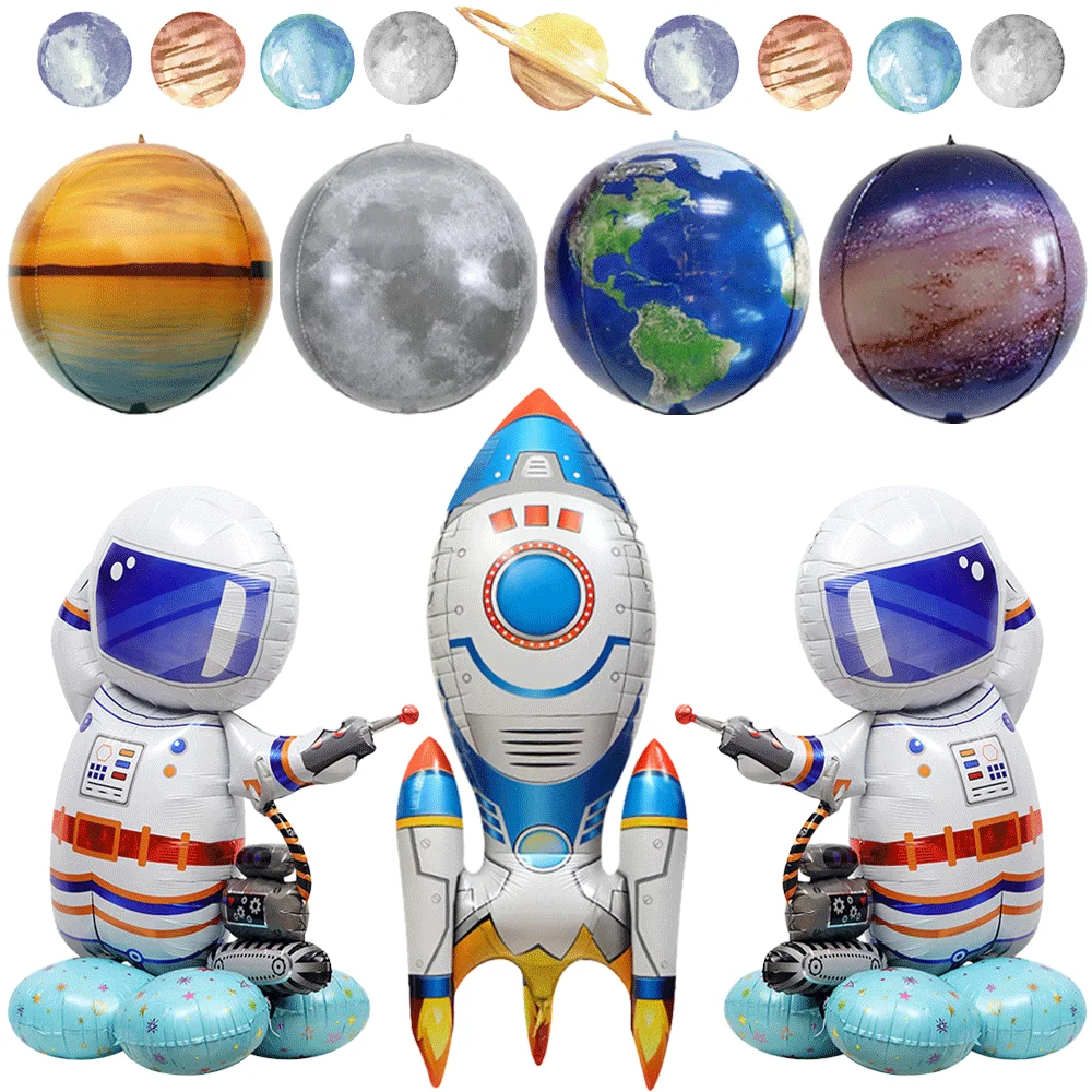 Outer Space Astronaut Science Fiction Interstellar Rocket Spaceship Foil Balloons Galaxy Planets Kids Space Birthday Party Decor