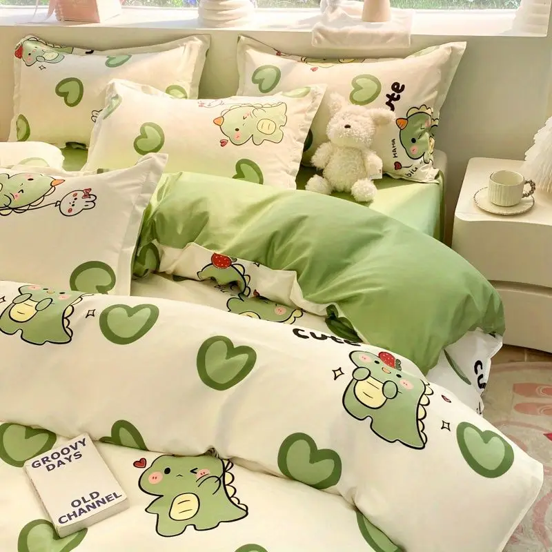 Cute Dog Duvet Cover Set Soft Kids Adult Twin Queen Size Girls Boys Flat Sheet Pillowcase Bedspread New No Filler Bedding Set