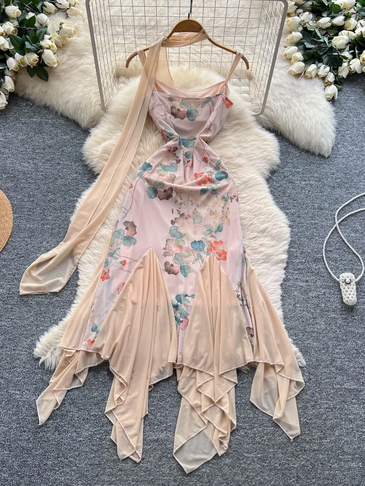 الفرنسية Sle عالية الخصر ألف خط الدكتور الصيف Vaion المرأة خارج أولدر تنورة طويلة مطبوعة لي تصميم Netie غير المتكافئة