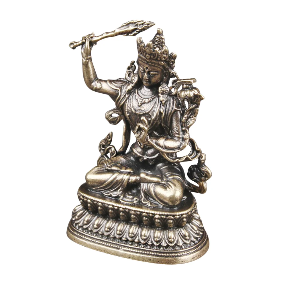 Cute Buddha Sculpture Manjushri Bodhisattva Ornaments Desktop Brass Craft Statue