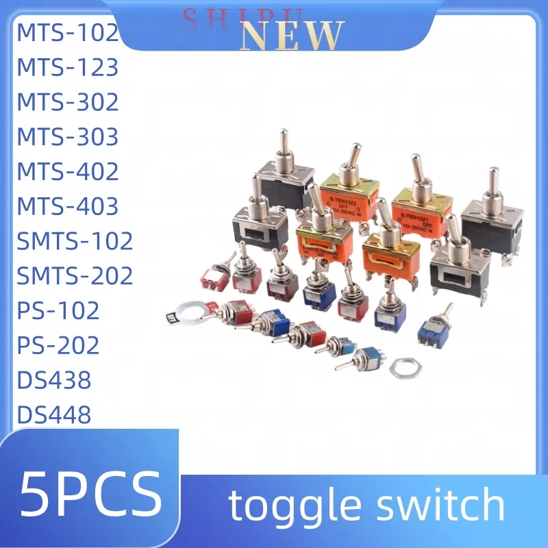 

5pcs,ON OFF ON DPDT MTS-123 102 MTS-302 303 402 403 SMTS-102 SMTS-202 PS-102 202 DS438 DS448 3 2 Position mini toggle switch
