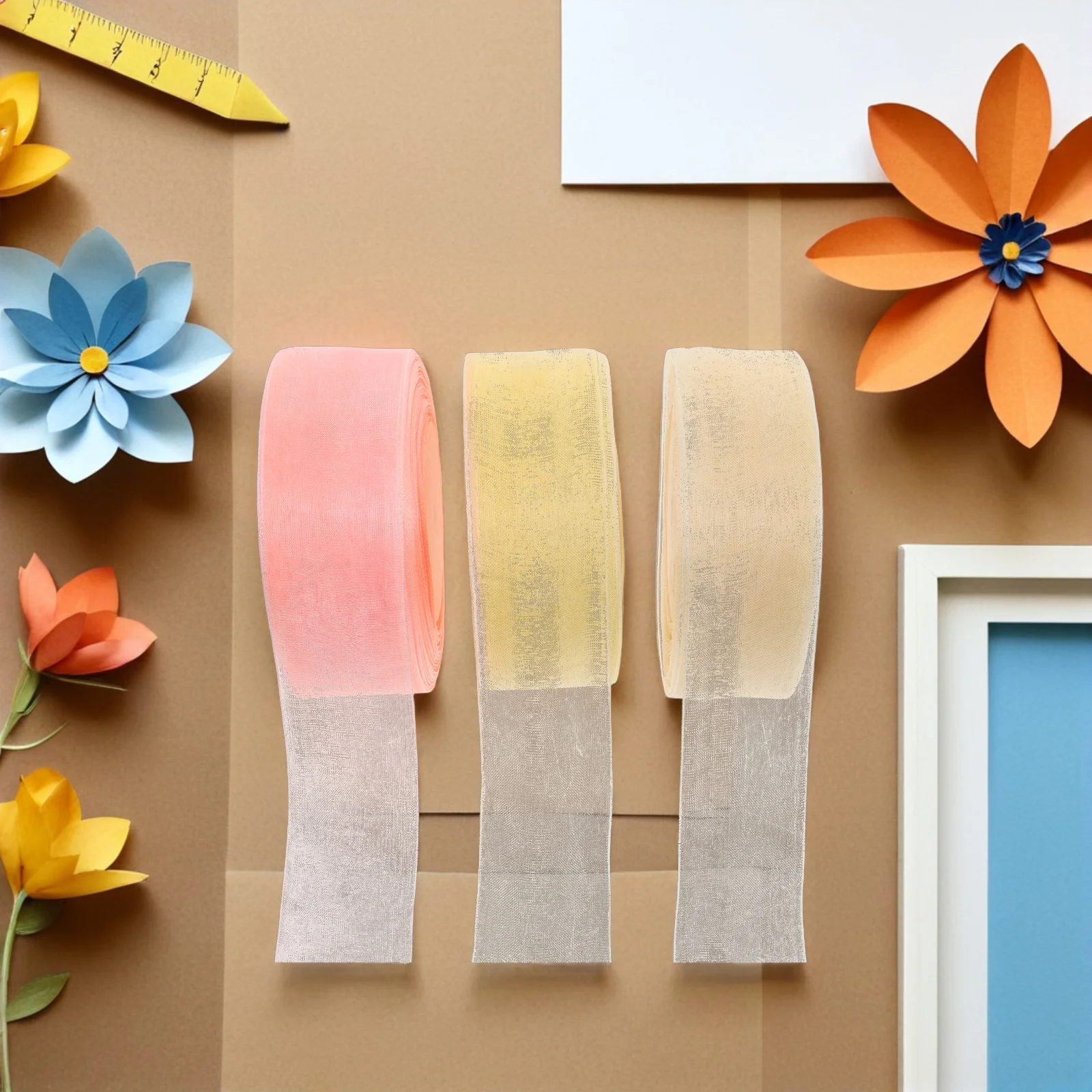 

3 Roll Gift Packing Ribbon Floral Bouquet Bow Making Birthday Wrapping Ribbons Flowers