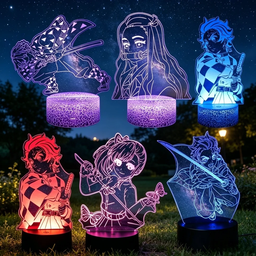 Lámpara de Ilusión 3D de Anime Demon Slayer, Tanjiro Nezuko Kamado, Luz Nocturna LED, Decoración de Dormitorio, Regalo para Fanáticos de Demon Slayer