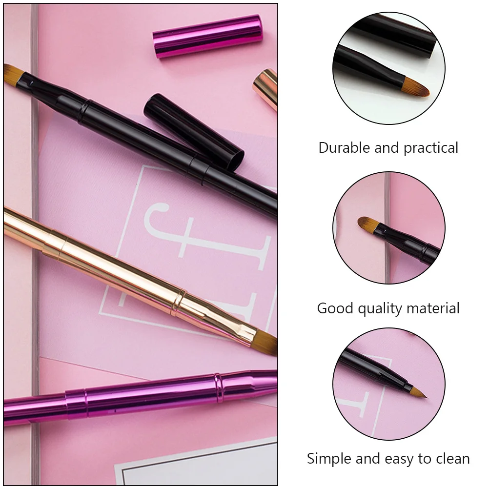 2-teiliger doppelköpfiger Make-up-Pinsel, einziehbares Dual-Purpose-Lippen-Eyeliner-Werkzeug, glatter Griff für den täglichen, professionellen Einsatz, tragbar