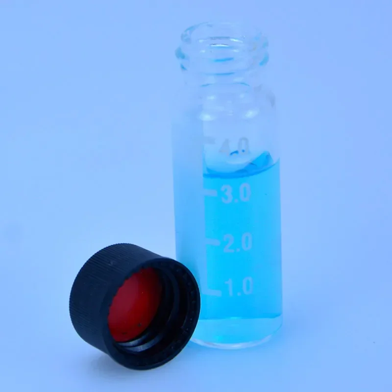 Chromatography Vial 2ml With 9mm Lid & Septa Automatic Parse Sample Bottle With Scale 100pc