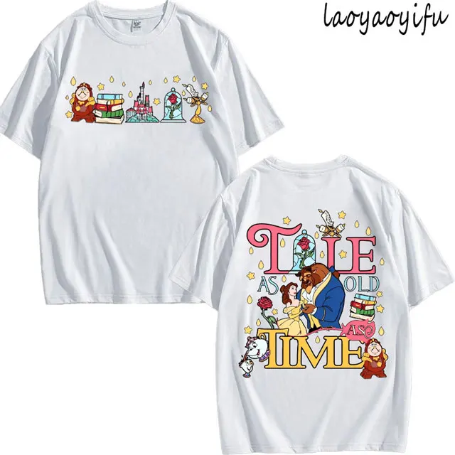 

Beauty and the Beast Vintage & Aesthetic Styles High Quality Cotton Tshirt Women Fashion Loose Short Sleeve O-neck Tee